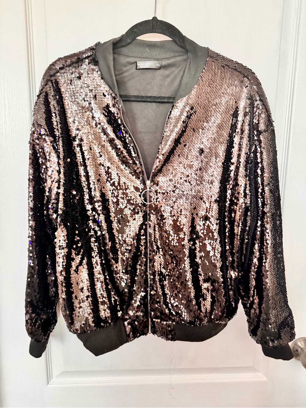 Sequin Bomber Jacket - Black